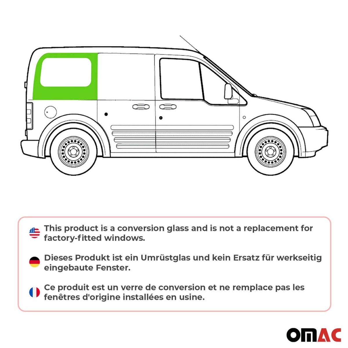 Ford Transit Connect Rear Side Fixed Glass - Omac - Galaxy (Sliding Door) - '10-'13